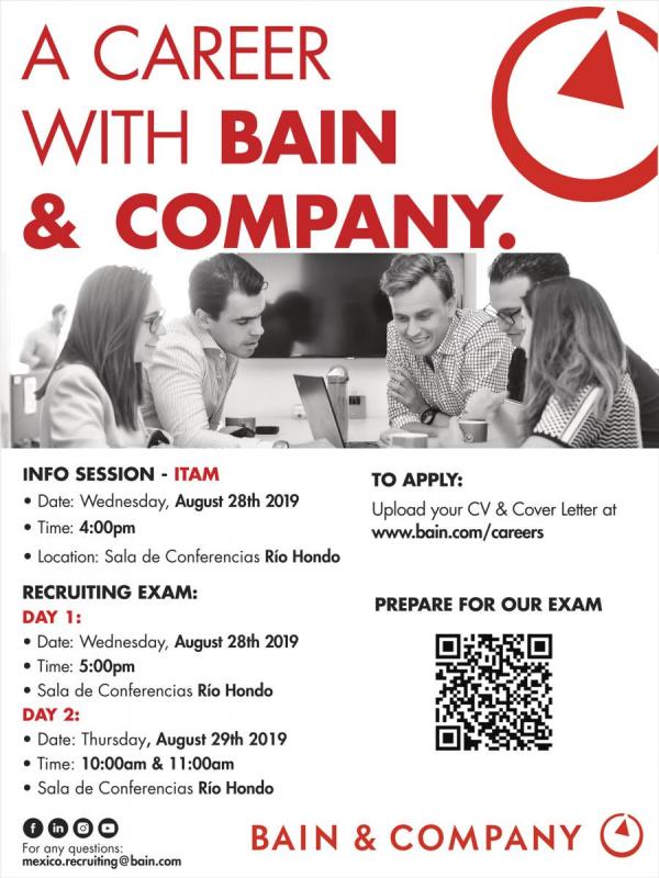 Bolsa de Trabajo invita a la presentación y examen de Bain & Company